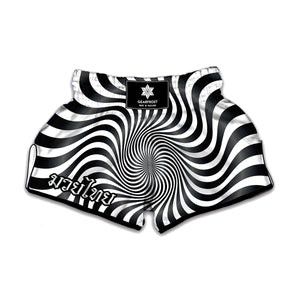 Black And White Illusory Motion Print Muay Thai Boxing Shorts