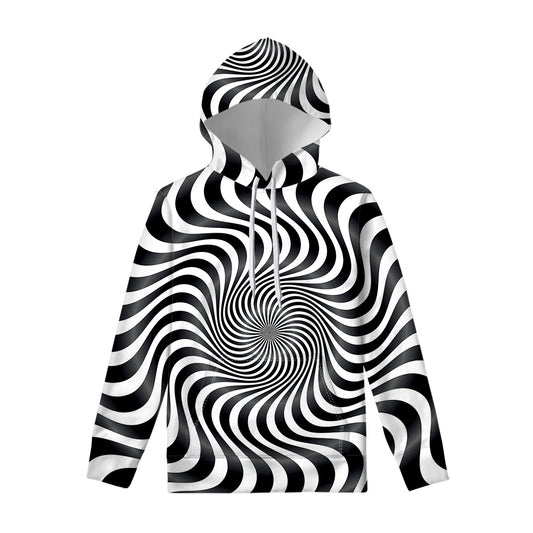 Black And White Illusory Motion Print Pullover Hoodie