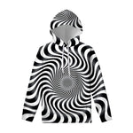 Black And White Illusory Motion Print Pullover Hoodie