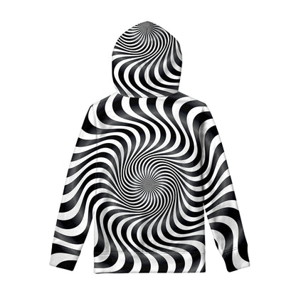 Black And White Illusory Motion Print Pullover Hoodie