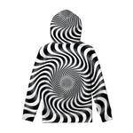 Black And White Illusory Motion Print Pullover Hoodie