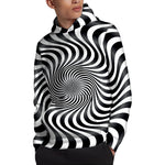 Black And White Illusory Motion Print Pullover Hoodie