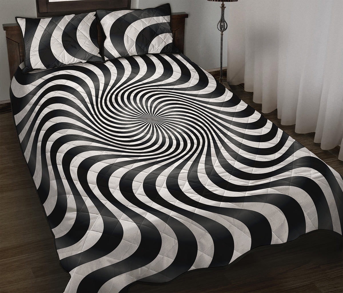 Black And White Illusory Motion Print Quilt Bed Set