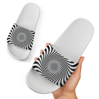Black And White Illusory Motion Print White Slide Sandals