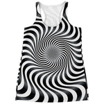 Black And White Illusory Motion Print Women's Racerback Tank Top