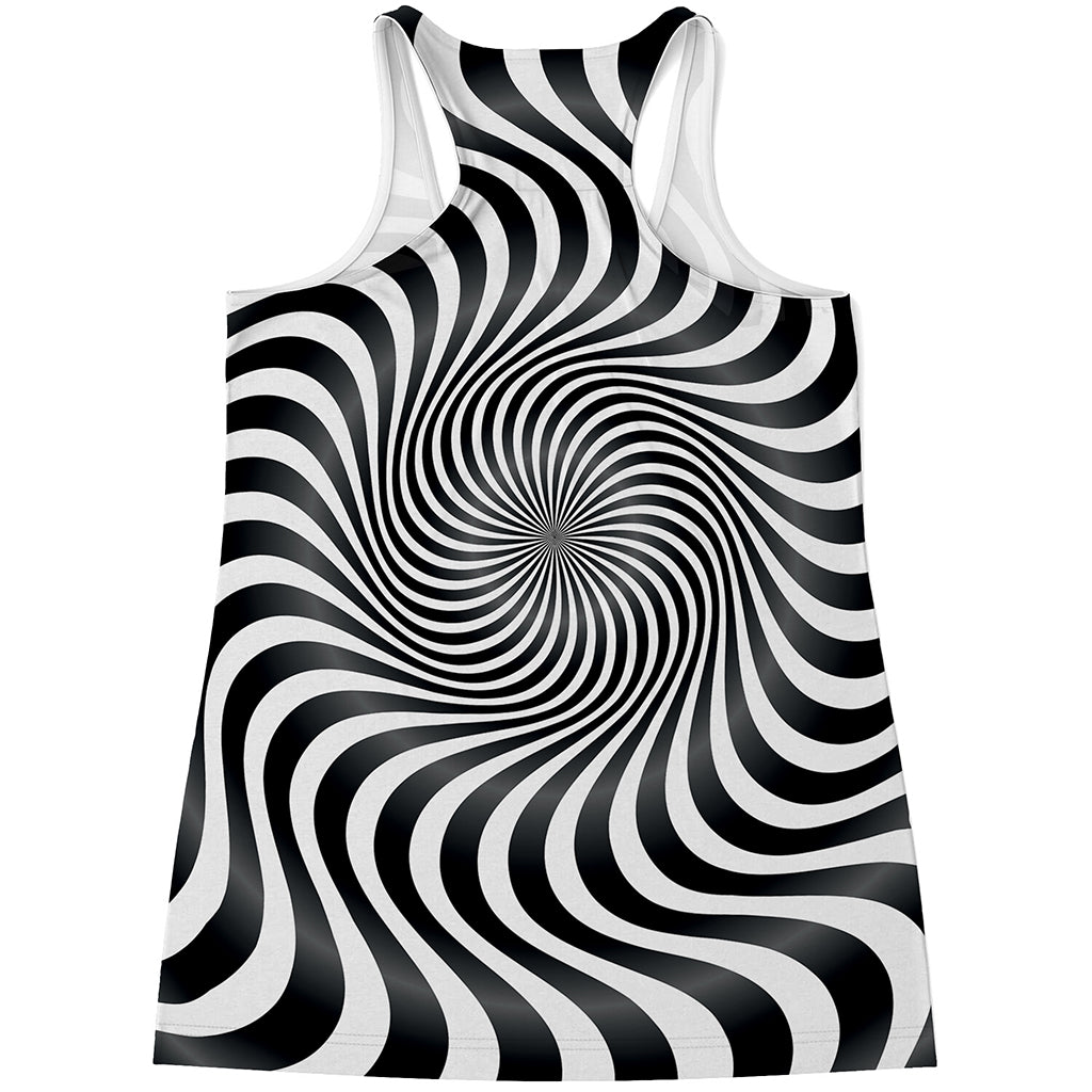 Black And White Illusory Motion Print Women's Racerback Tank Top