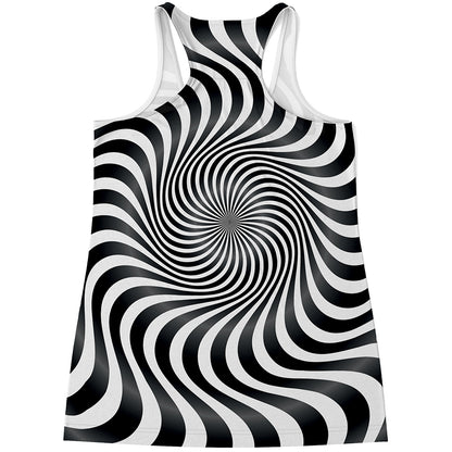 Black And White Illusory Motion Print Women's Racerback Tank Top