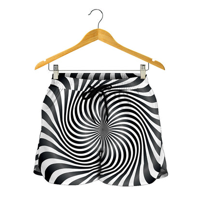 Black And White Illusory Motion Print Women's Shorts