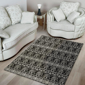 Black And White Indian Elephant Print Area Rug