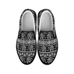 Black And White Indian Elephant Print Black Slip On Shoes