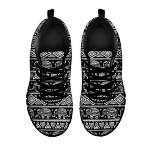 Black And White Indian Elephant Print Black Sneakers