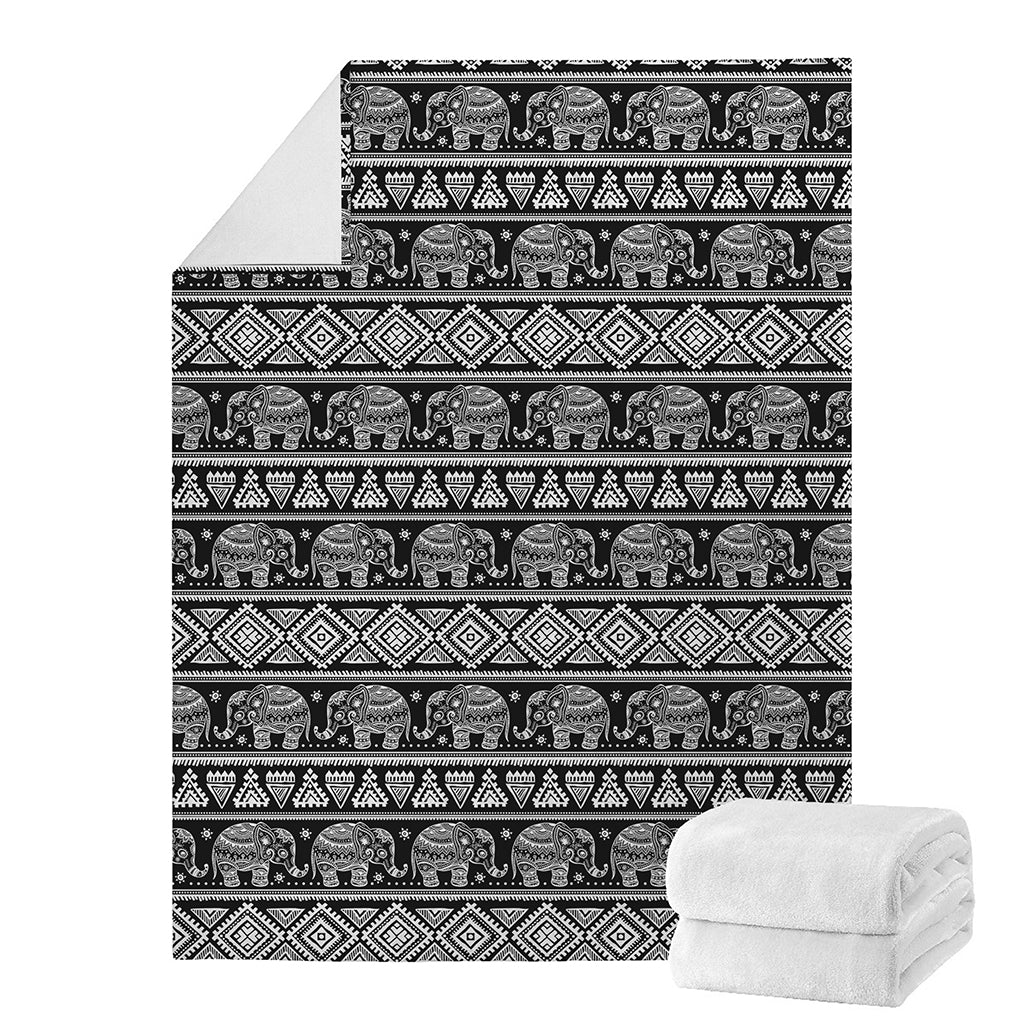 Black And White Indian Elephant Print Blanket