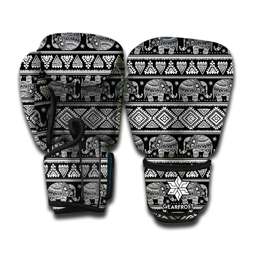 Black And White Indian Elephant Print Boxing Gloves