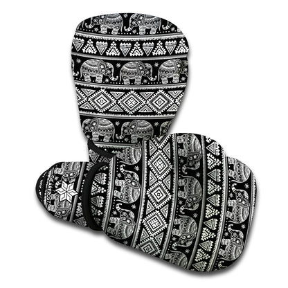 Black And White Indian Elephant Print Boxing Gloves
