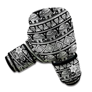 Black And White Indian Elephant Print Boxing Gloves