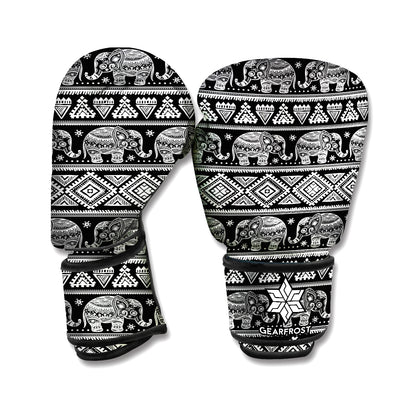 Black And White Indian Elephant Print Boxing Gloves
