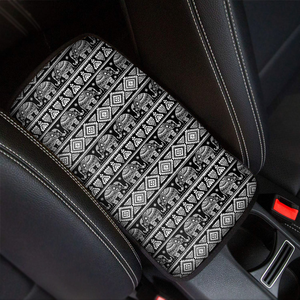 Black And White Indian Elephant Print Car Center Console Cover
