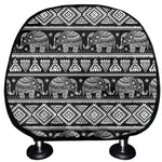 Black And White Indian Elephant Print Car Headrest Covers