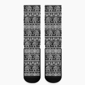 Black And White Indian Elephant Print Crew Socks