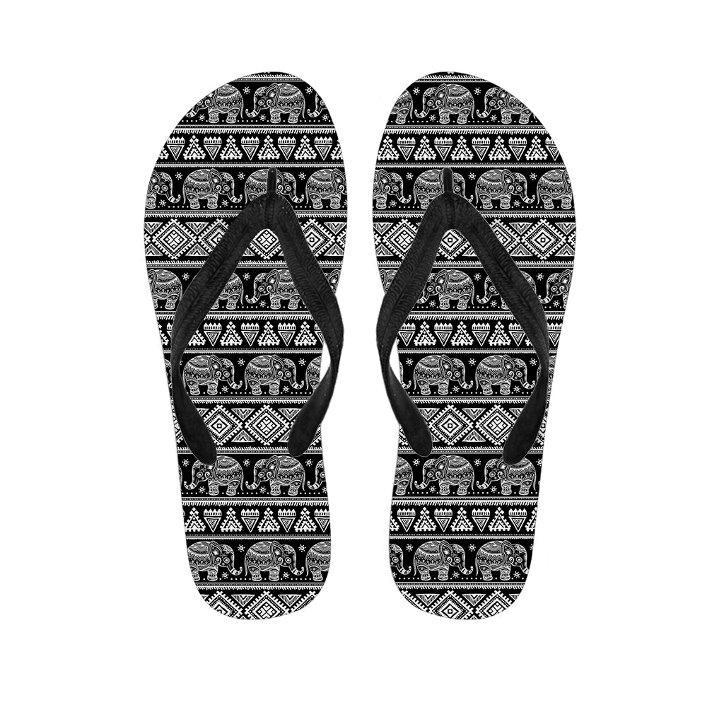 Black And White Indian Elephant Print Flip Flops