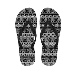 Black And White Indian Elephant Print Flip Flops