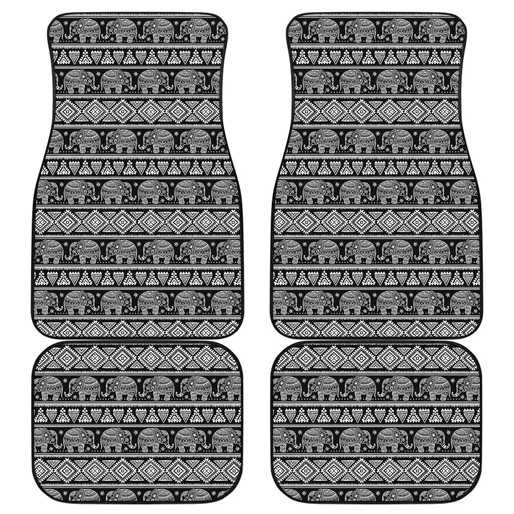 Black And White Indian Elephant Print Front and Back Car Floor Mats