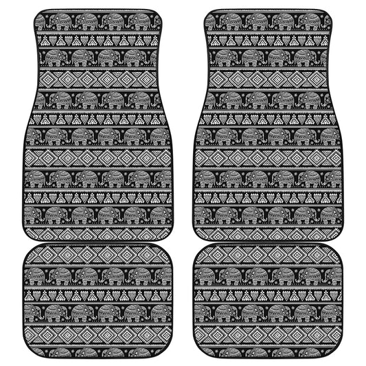Black And White Indian Elephant Print Front and Back Car Floor Mats