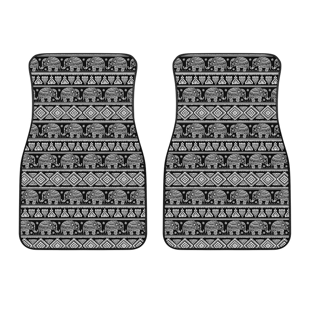 Black And White Indian Elephant Print Front Car Floor Mats