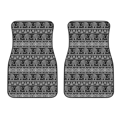 Black And White Indian Elephant Print Front Car Floor Mats