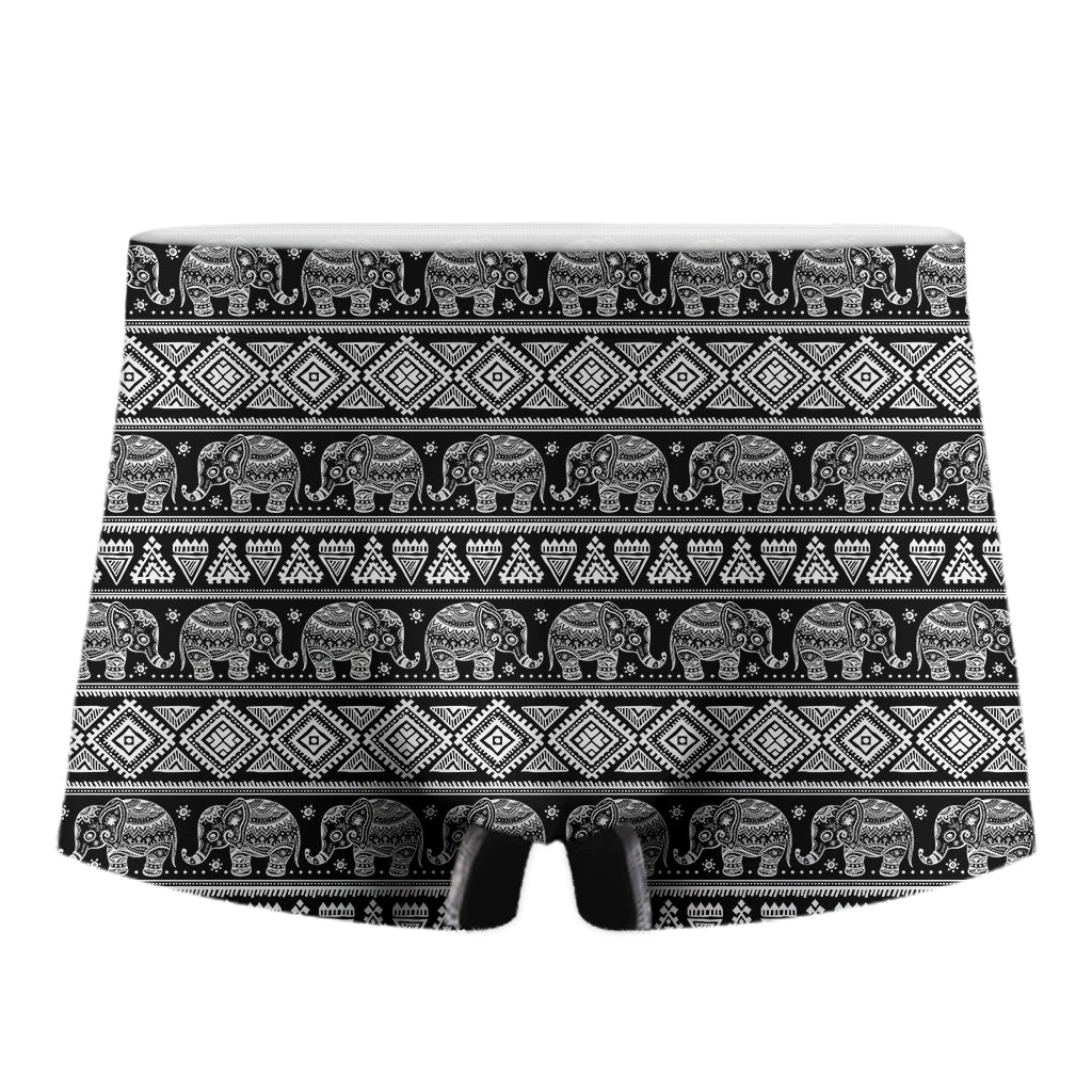 Black And White Indian Elephant Print Men's Boxer Briefs