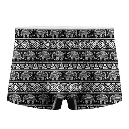 Black And White Indian Elephant Print Men's Boxer Briefs