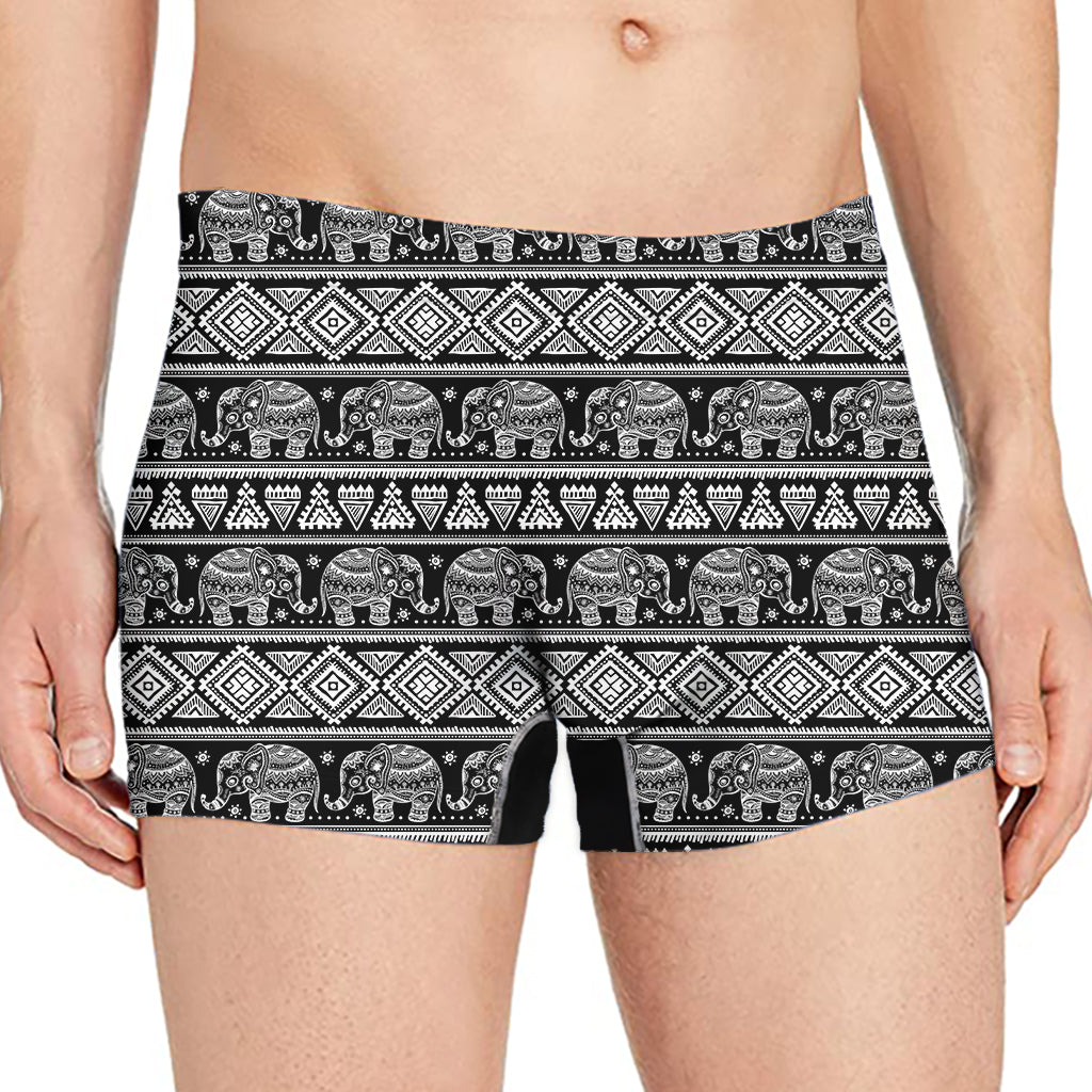 Black And White Indian Elephant Print Men's Boxer Briefs