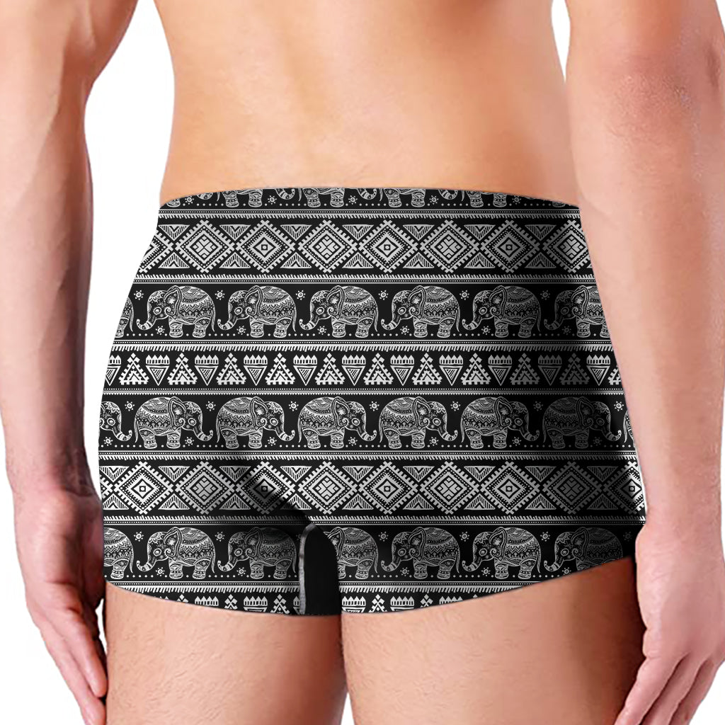 Black And White Indian Elephant Print Men's Boxer Briefs