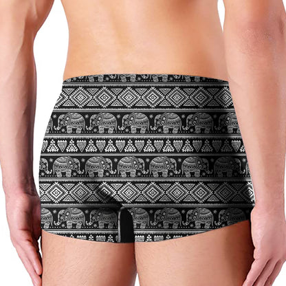 Black And White Indian Elephant Print Men's Boxer Briefs