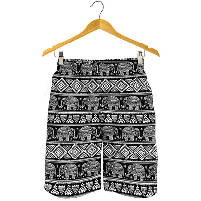 Black And White Indian Elephant Print Men's Shorts