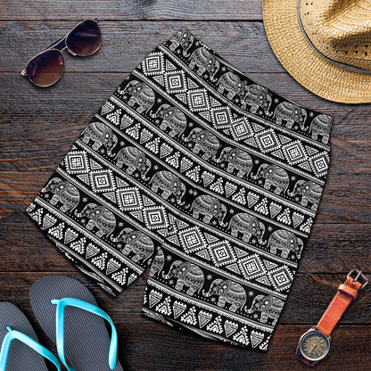 Black And White Indian Elephant Print Men's Shorts