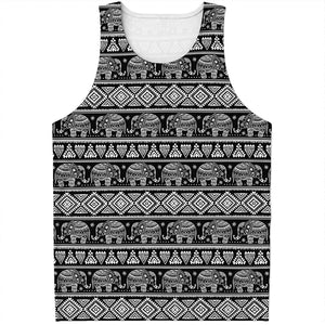 Black And White Indian Elephant Print Men's Tank Top