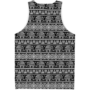 Black And White Indian Elephant Print Men's Tank Top