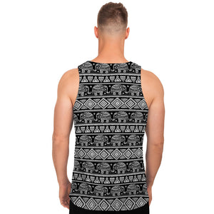 Black And White Indian Elephant Print Men's Tank Top