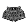 Black And White Indian Elephant Print Muay Thai Boxing Shorts