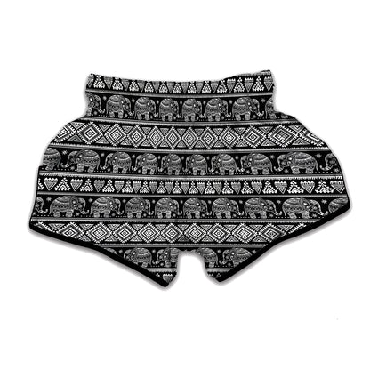 Black And White Indian Elephant Print Muay Thai Boxing Shorts