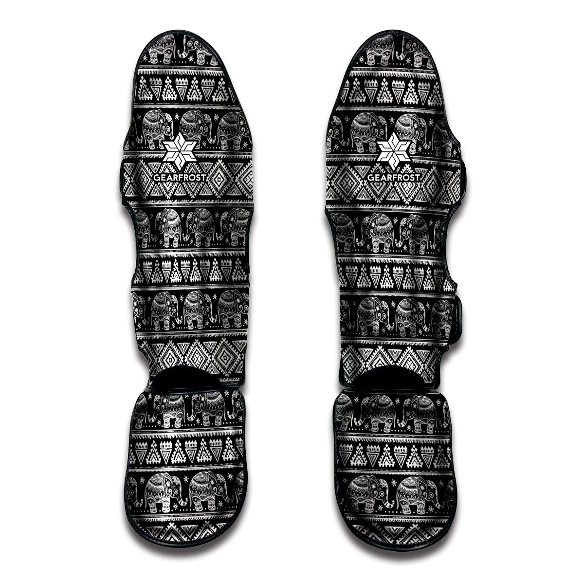 Black And White Indian Elephant Print Muay Thai Shin Guard