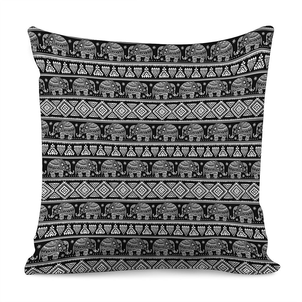 Black And White Indian Elephant Print Pillow Cover