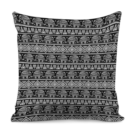 Black And White Indian Elephant Print Pillow Cover