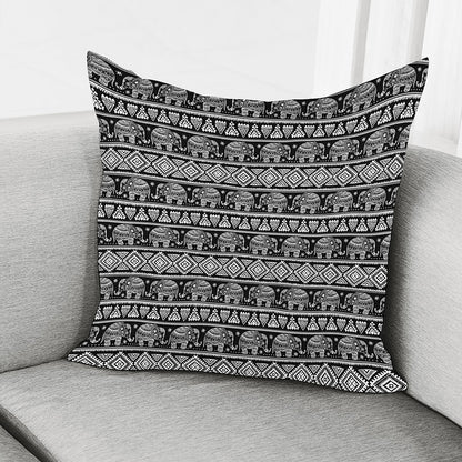 Black And White Indian Elephant Print Pillow Cover