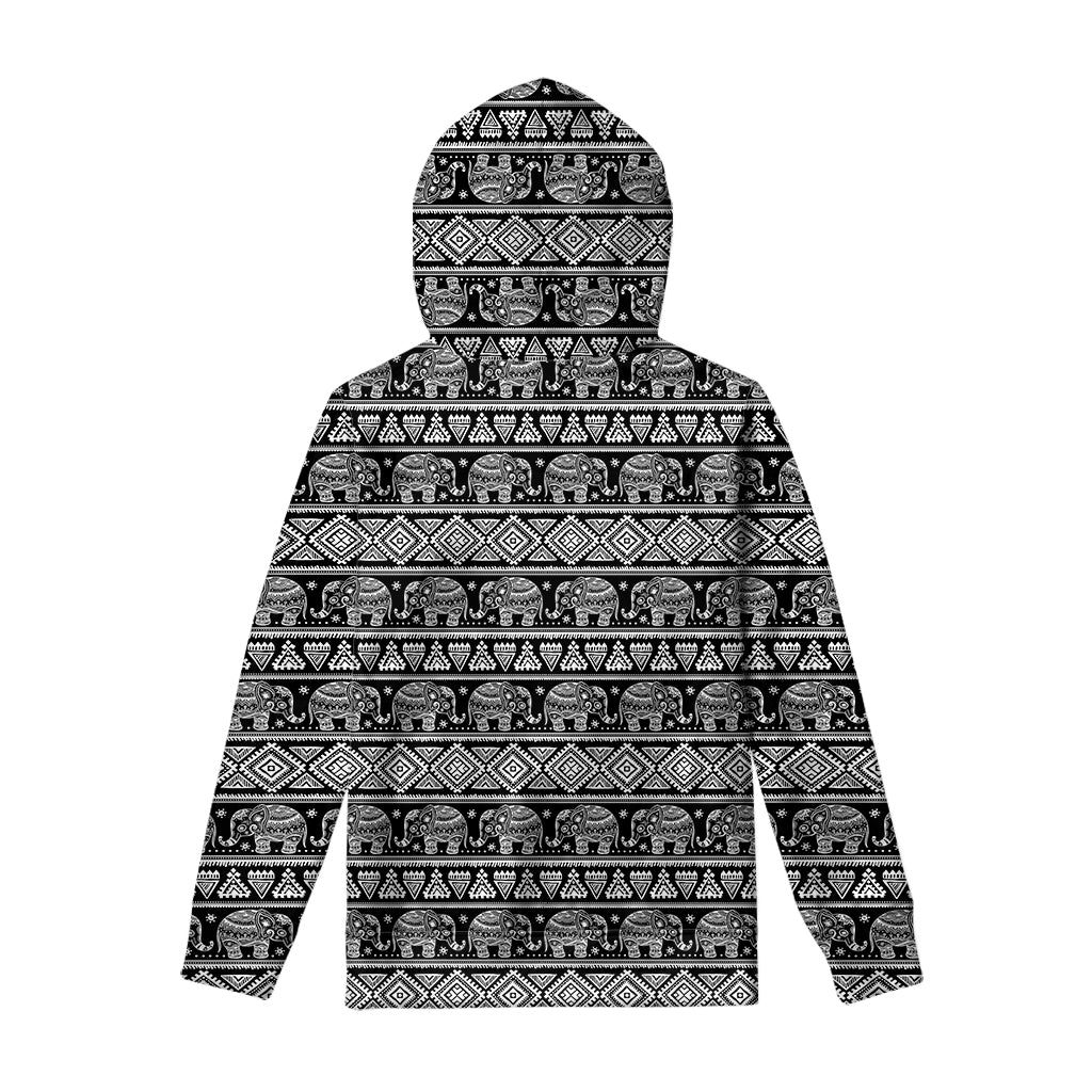 Black And White Indian Elephant Print Pullover Hoodie
