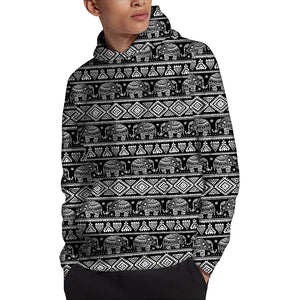 Black And White Indian Elephant Print Pullover Hoodie