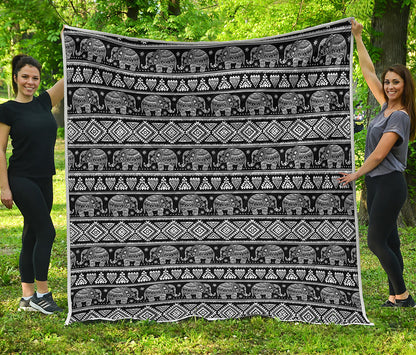 Black And White Indian Elephant Print Quilt