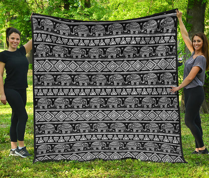 Black And White Indian Elephant Print Quilt