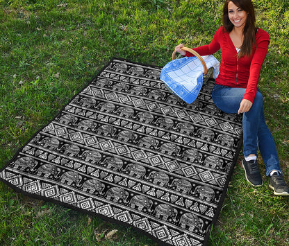 Black And White Indian Elephant Print Quilt